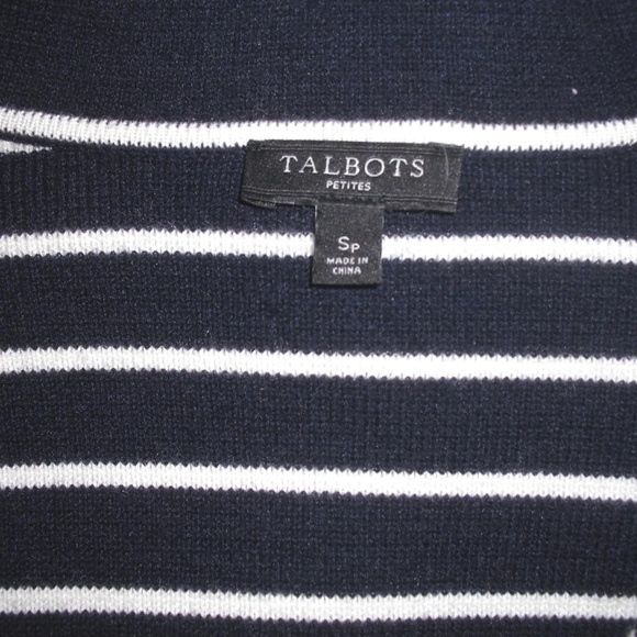 TALBOTS sweater jacket Navy White Stripes Cardigan - Picture 4 of 4